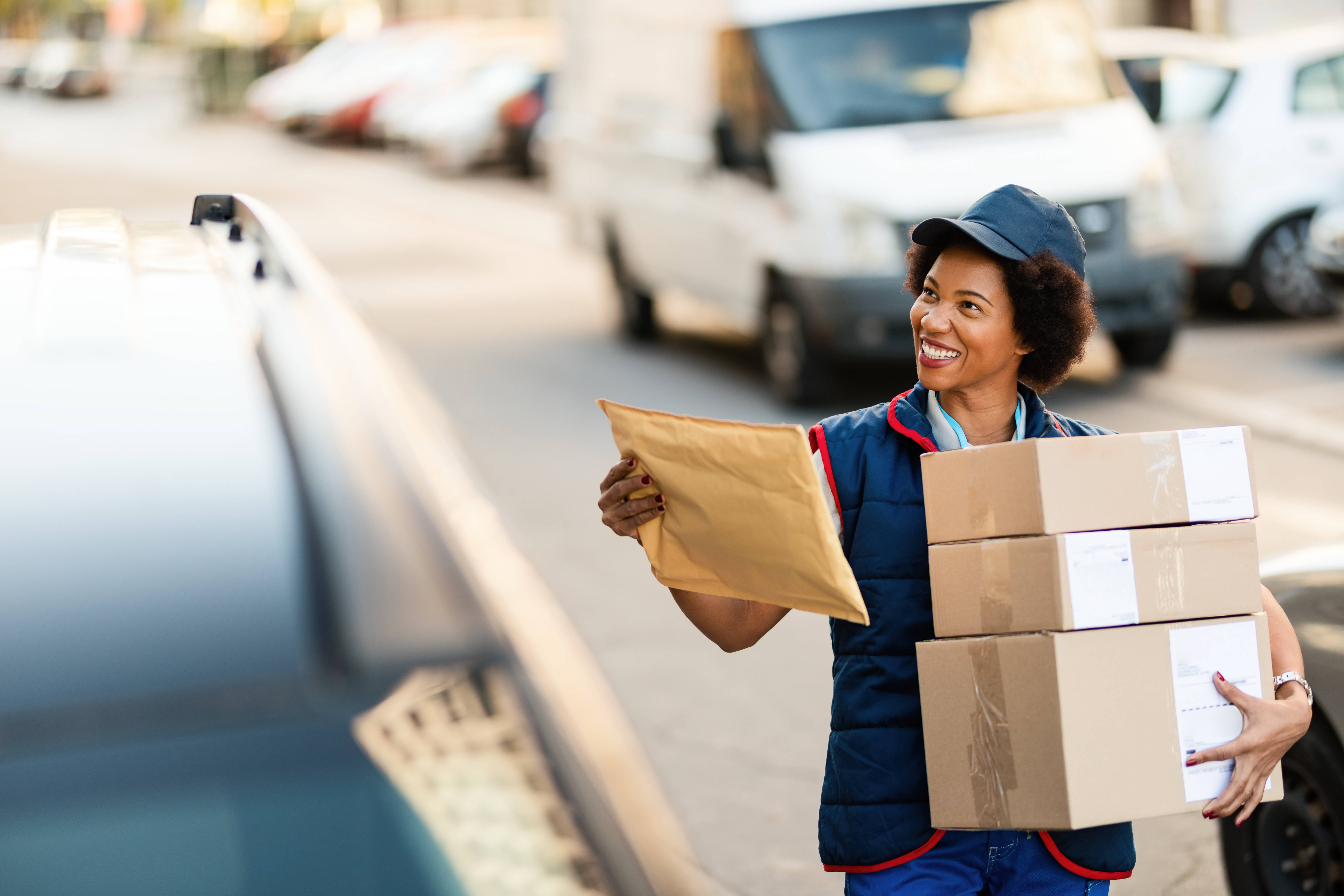Woman handing over parcel